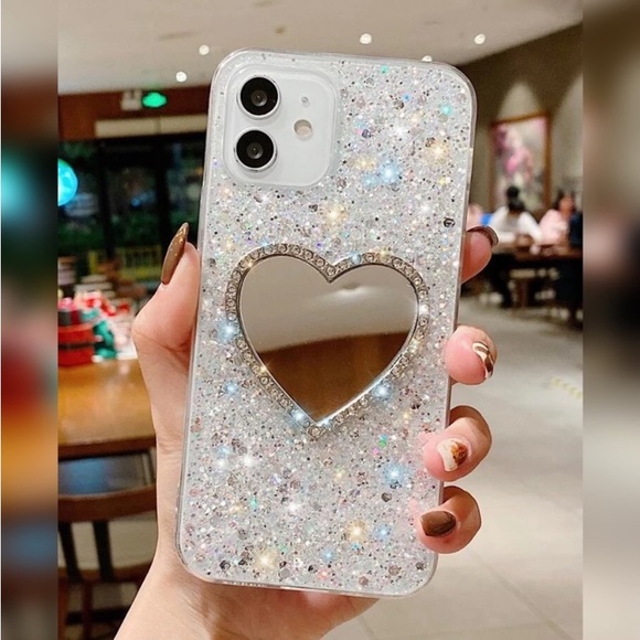 Rhinestones Decor Heart Shaped Mirror Glitter Phone Case IPhone 12 Pro - Picture 1 of 4